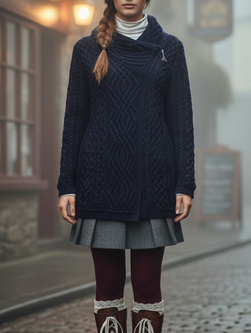 Authentic Aran Sweater Market 100% Merino Wool Coatigan Made In Ireland Navy